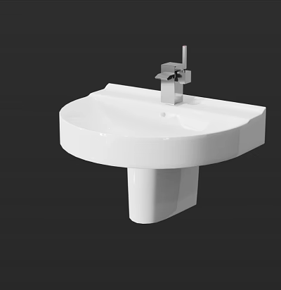 Sleek Modern White Washbasin With Smooth Surface Chrome Faucet And Simple Design 3d model