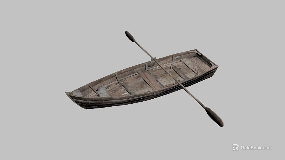 Vintage Wooden Boat With Paddle And Natural Wood Grain Structure Details 3d model 