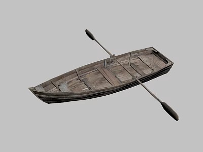 Vintage Wooden Boat With Paddle And Natural Wood Grain Structure Details 3d model