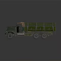 Vintage Green Utility Truck With Open Cargo Bed And Brown Canvas Cover