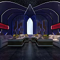 Modern KTV Interior With Arch Design Blue Red LED Lights And Comfortable Sofas 3d model