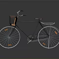 Vintage Bicycle with Brown Basket Leather Seat Silver Rear Rack and Orange Reflectors on Wheels