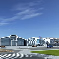 4S Dealership Modern Exterior Design With Glass Facade Brand Logo And Parking Area