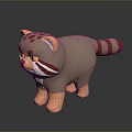 3D Raccoon Plush Toy With Brown Body Red Striped Tail White Markings Orange Paws