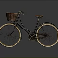 Vintage Bicycle With Wicker Basket Brown Seat Black Frame And Golden Rims