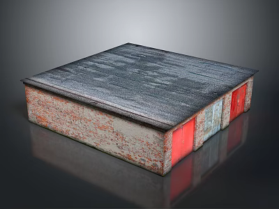 Cartoon Scene Square Building With Gray Textured Roof Red Brick Base And Colorful Panels 3d model