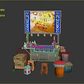 Daily Life Supplies Including Vending Machine Drinks Stools Boxes And Trash Can