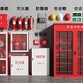 Comprehensive Fire Safety Equipment With Extinguishers Cabinets Explosion proof Shields Helmets And Exit Signs 3d model