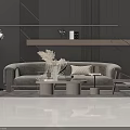 Modern Luxury Living Room With Gray Sofa Wooden Coffee Table Floor Lamp And Mirrored Floor