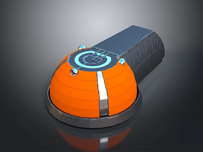 Scenic Mountain View With Orange Dome Structure And Blue Emblem Design 3d model