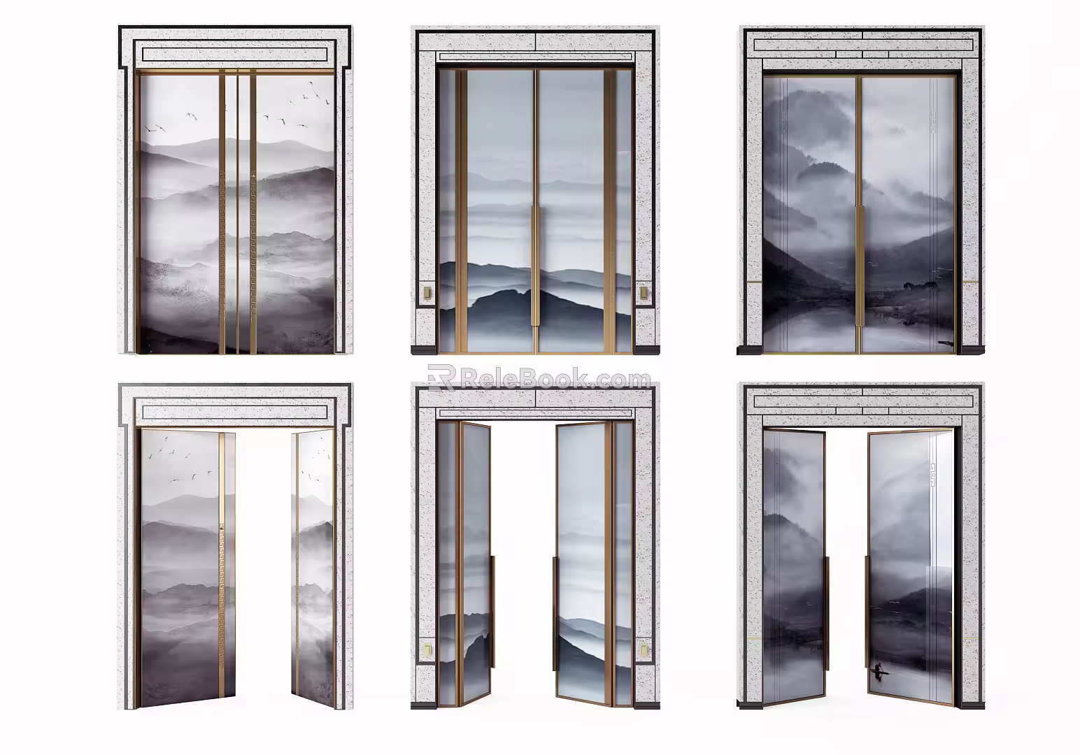 New Chinese style double door combination 3d model