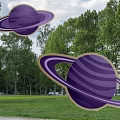 Vibrant Purple Planets With Striped Surfaces And Golden Rings Art Illustration Design