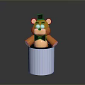 Golden Bear Figurine with Black Top Hat and Bow Tie on White Cylindrical Base