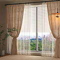 Beige Linen Curtains With White Sheer Panels Framing City View And Green Park