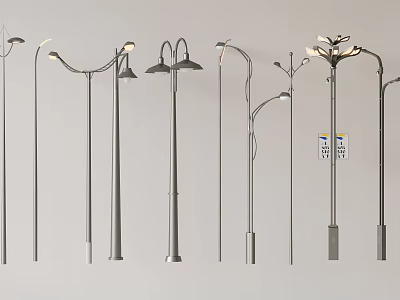 Modern Outdoor Lights with Various Stylish Designs and Metal Poles for Garden Street 3d model