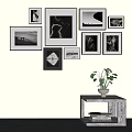 Stylish Photo Wall With Multiple Black And White Frames In Minimalist Interior 3d model