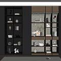 Modern Bookcase Design With Glass Door Cabinets Open Wooden Shelves And Decorative Items