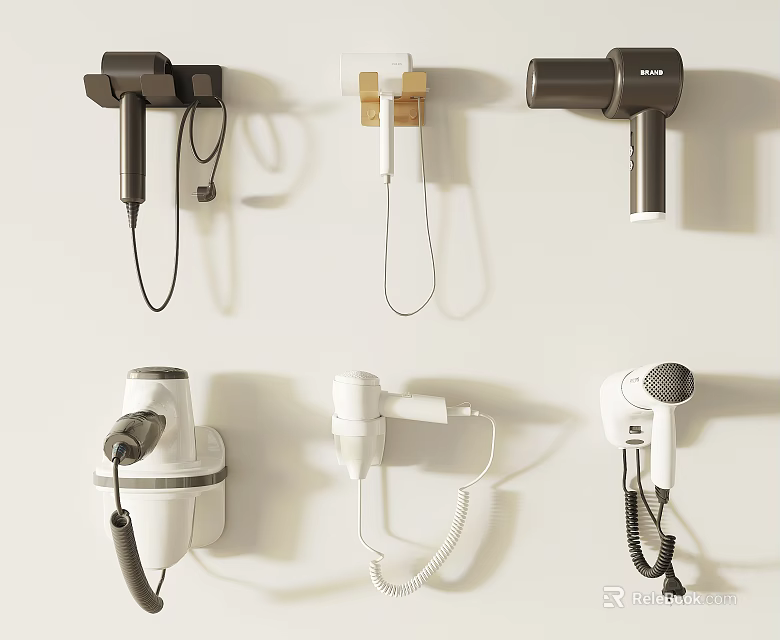 Variety of Hair Dryers in Wall Mounted 3d model 