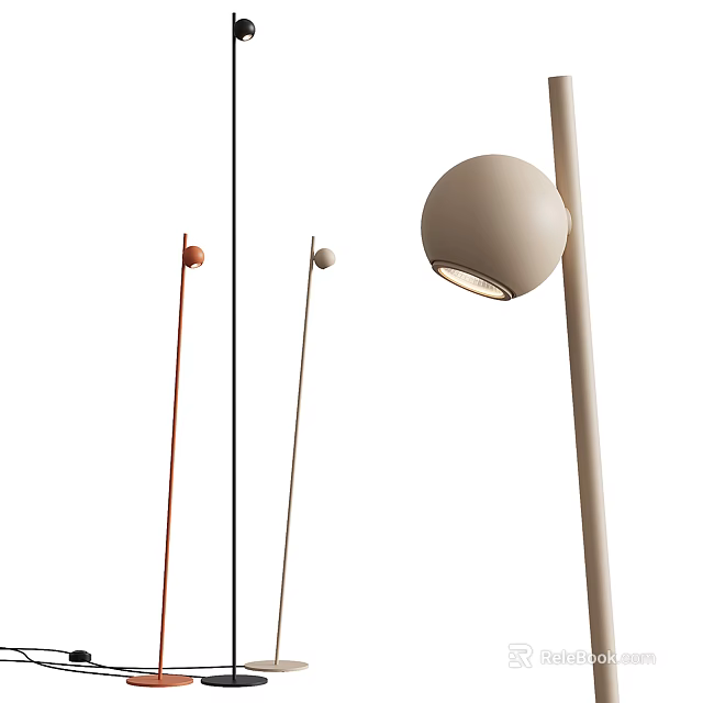 Stylish Modern Floor Lamp With Spherical Lampshade And Slim Tall Stand Design 3d model 