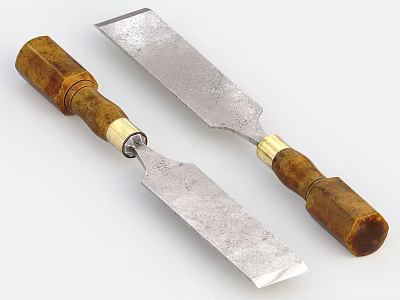 High Quality Metal Chisels With Wooden Handles And Brass Ferrules For Craftsmanship 3d model
