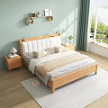 Cozy Wooden Double Bed With White Upholstered Headboard And Nightstands In Light Green Bedroom