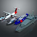 Detailed Scale Transportation Models Including Airplane And Various Boat Types 3d model