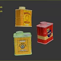 Vintage Metal Oil Cans Collection With Shell BP Brand Logos And Colorful Design