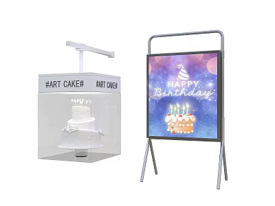 Display Shelves With Transparent Cake Showcase And Happy Birthday Digital Screen Stand 3d model