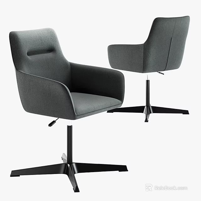 Gray Fabric Upholstered Office Chair With Modern Design Armrests And Swivel Base 3d model 