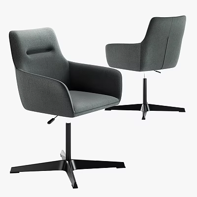 Gray Fabric Upholstered Office Chair With Modern Design Armrests And Swivel Base 3d model