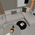 Beige L Shaped Sofa and Round Coffee Tables in Modern Living Room with Rug