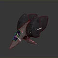 Futuristic Spaceship with Sleek Dark Design Sharp Nose Green Red Lights and Side Engines