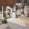 Modern Café Interior Design With Counter Plants Warm Lighting And Stylish Decor
