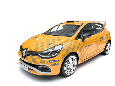 Yellow Renault Racing Car With Checkered Pattern And Sporty Exterior Design 3d model