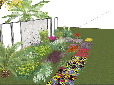 Vibrant Garden Flowers With Colorful Blooms And Green Plants In Landscaped Bed 3d model