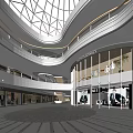 Modern Shopping Mall Atrium With Glass Dome Ceiling Multiple Levels Luxury Shops And Bright Lighting
