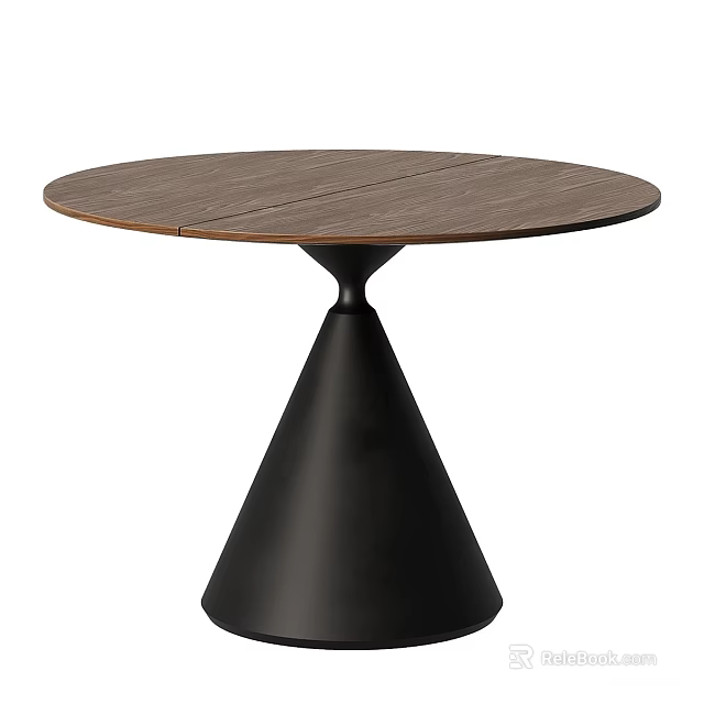 Modern Round Wooden Top Coffee Table With Matte Black Conical Metal Base For Living Room 3d model 