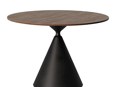Modern Round Wooden Top Coffee Table With Matte Black Conical Metal Base For Living Room 3d model