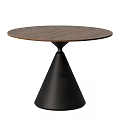 Modern Round Wooden Top Coffee Table With Matte Black Conical Metal Base For Living Room