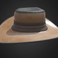 Brown Leather Wide Brimmed Hat With Black Top And Stitching Details