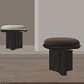 Minimalist Round Stools With Black Metal Bases And Brown White Cushioned Seats
