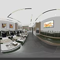 Luxury Spa Center Interior With Massage Beds Green Cushions And Decorative Paintings