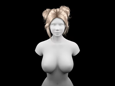 Game Movie Female Character With Blonde Double Bun Hairstyle And Upper Body On Black Background 3d model