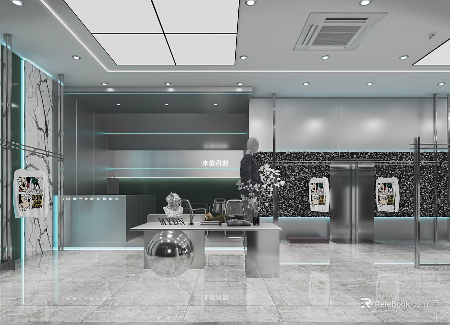 Modern Clothing Store Interior Design With Fashion Displays Lighting And Mannequins 3d model 