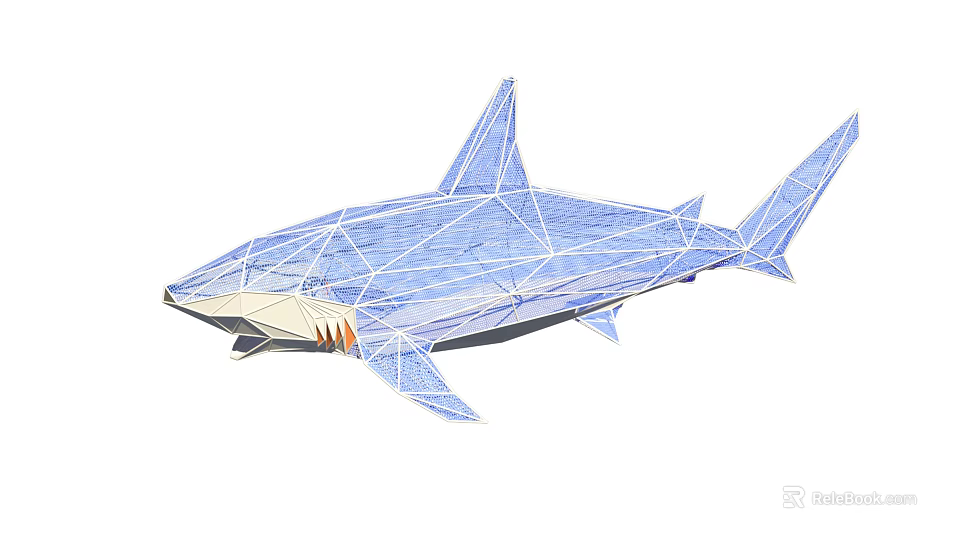 Blue Geometric Low Poly Shark Model With Interconnected Lines And Modern Design 3d model 
