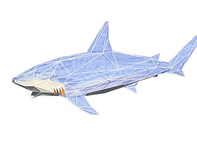 Blue Geometric Low Poly Shark Model With Interconnected Lines And Modern Design 3d model