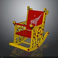 Yellow Kids Rocking Chair With Red Backrest Featuring Giraffe Pattern Design