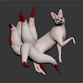 Mythical White Nine Tailed Fox With Red Claws And Tail Tips Fantasy Design