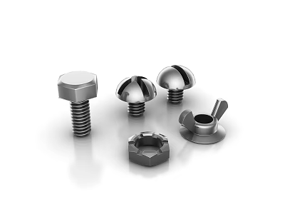 Assorted Metal Hardware Tools With Hex Head Bolts Slotted Nuts And Fasteners Collection 3d model