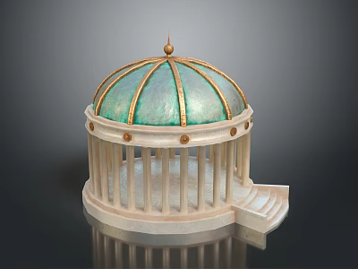 Ornate Dome Building Model Featuring Green Gold Dome White Columns and Steps 3d model